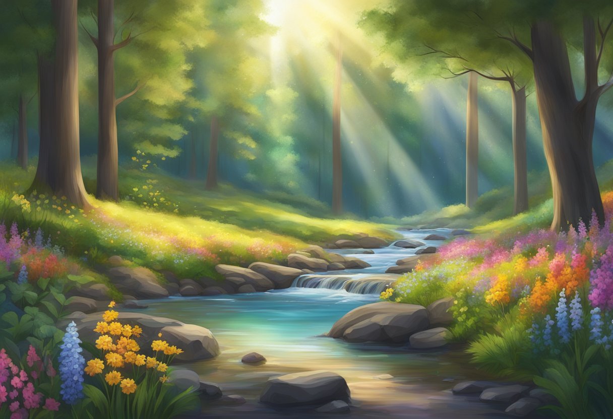 Ruhige Waldlichtung mit Heilkraeutern und Wildblumen als Symbol fuer natuerliche Heilmittel
